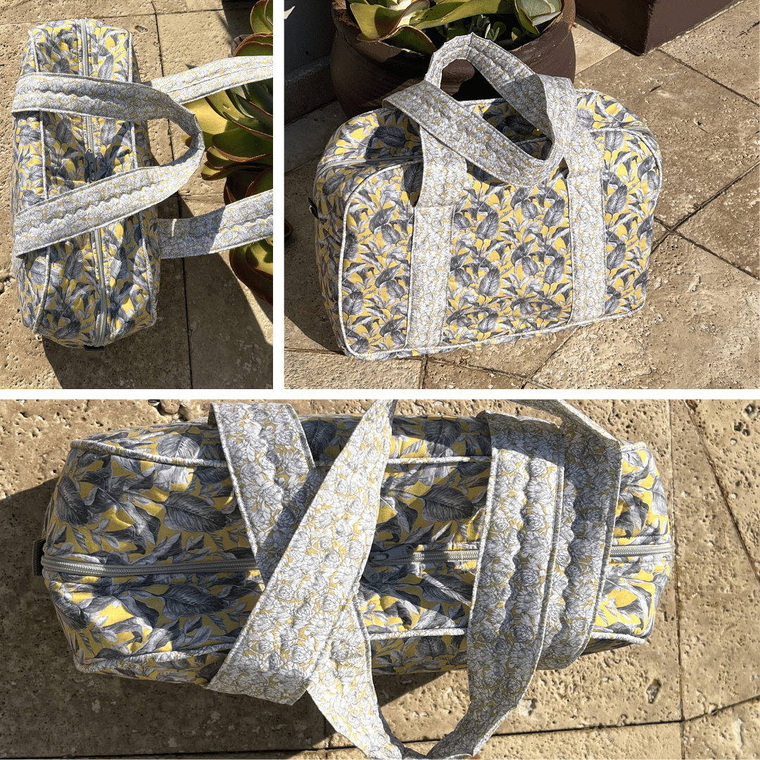 Overnight Bag - Grey Leaves Collage